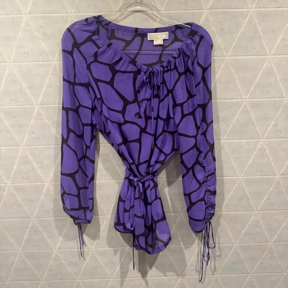 Michael Kors Silk Print purple top L
